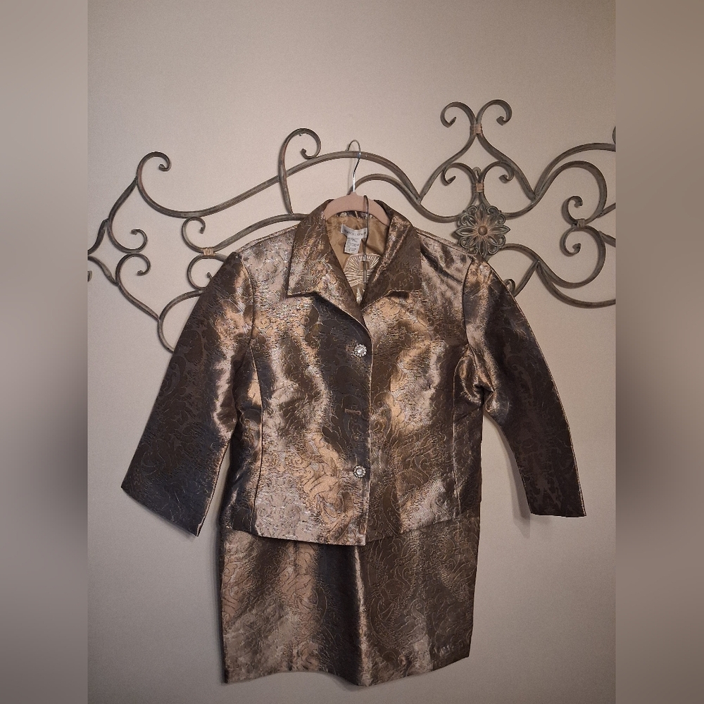 Newport News Metallic Brocade Gold Silver Suit